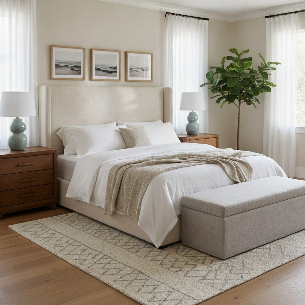 Professionally staged primary bedroom