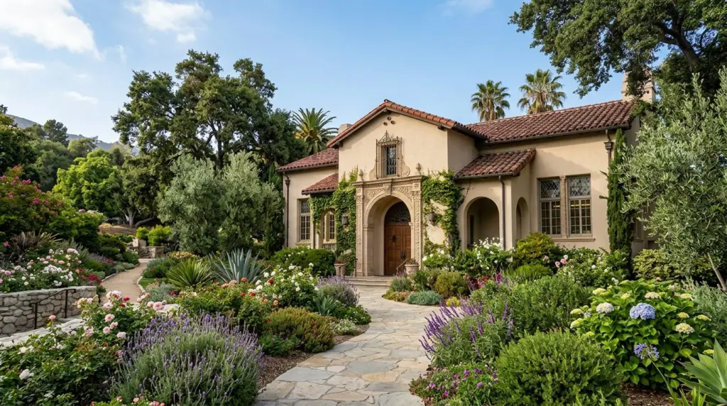 The exterior of a local Upland library branch, with classic architecture and landscaped gardens in the foreground.